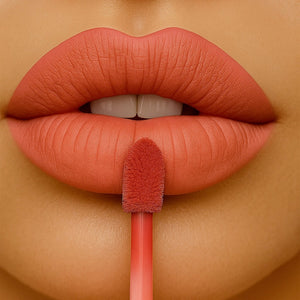 Fresh warm peach lip color matte finish close-up Laviva